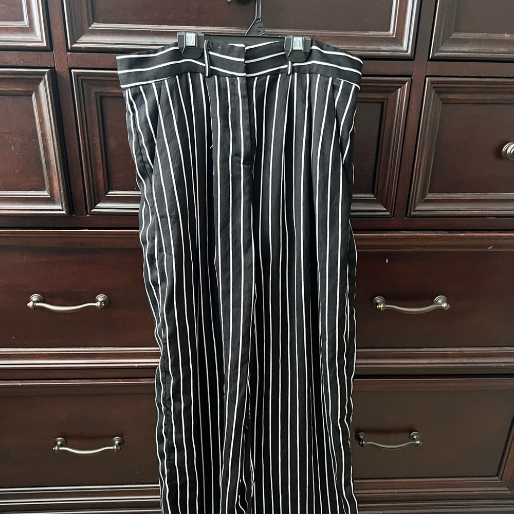 Black and white striped pants